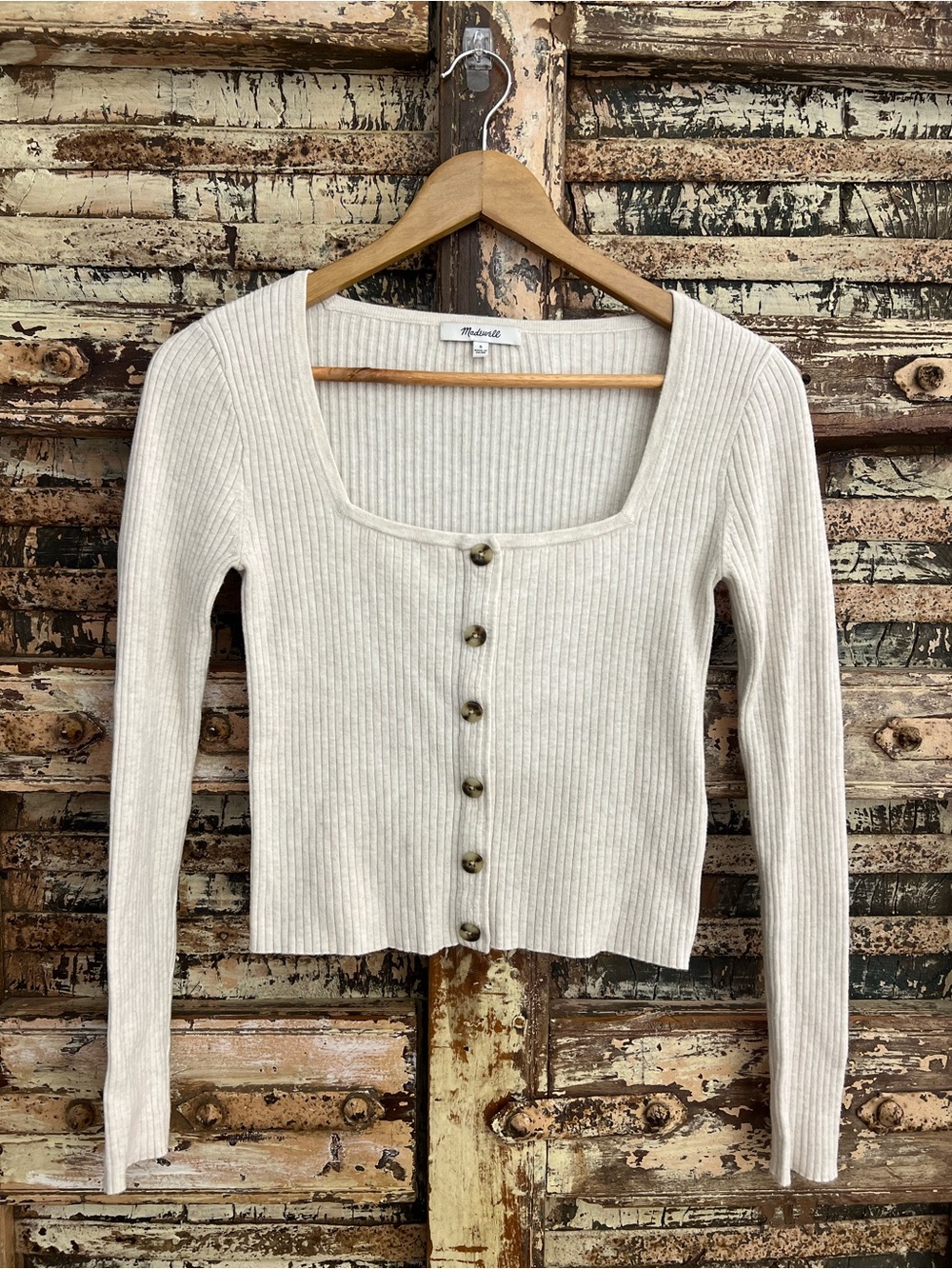 MADEWELL • cream Rosseau Square-Neck Crop Cardigan Top